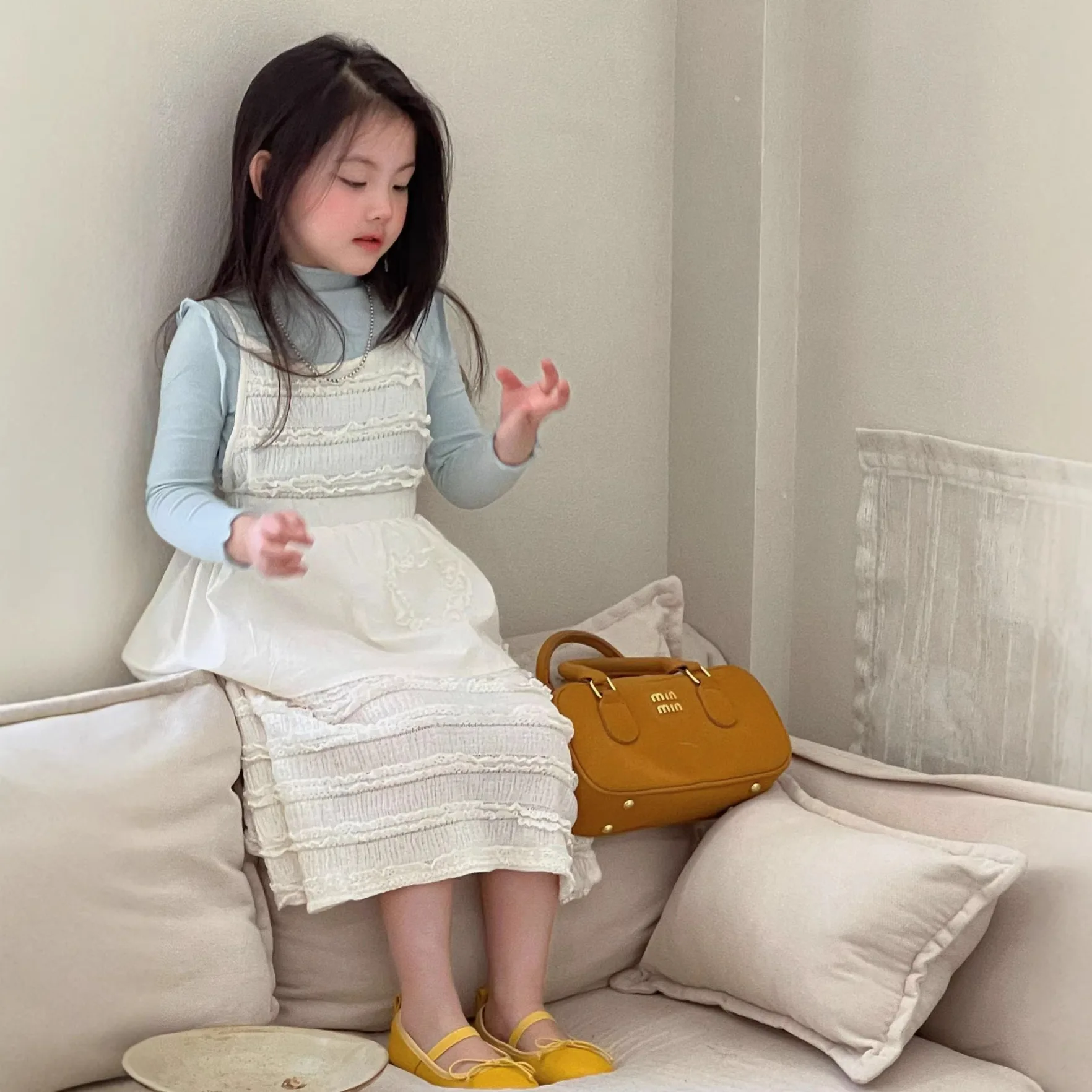2026 Early Fall New Girls Three Piece Set Lace Strapless Layered Set Ruffle Undershirt Cake Skirt Kids Clothes