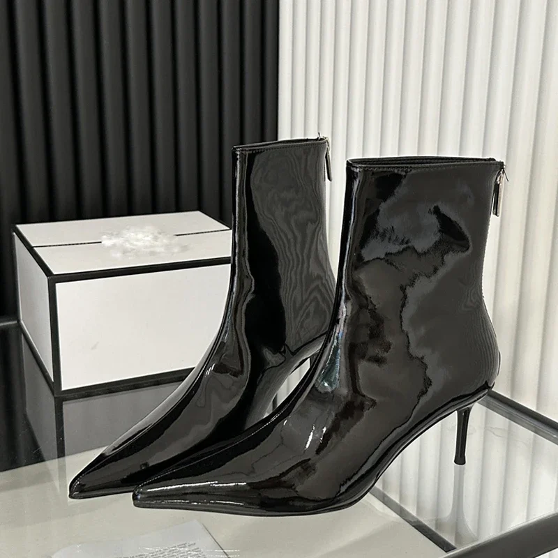 Eilyken Fashion Thin High Heels Ankle Boots Women Street Style Slim Pointed Toe Zipper Banquet Prom Ladies Shoes