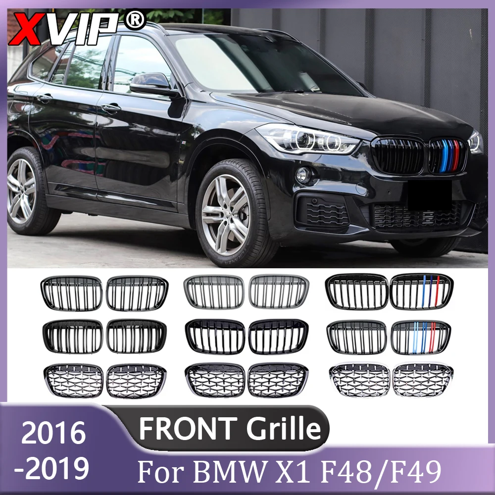

XVIP Car Chrome Silver Diamond Style Upper Grille Fit For BMW X1 F48 F49 2016-2019 Shiny Gloss Single And Double Dual-Slat Grill