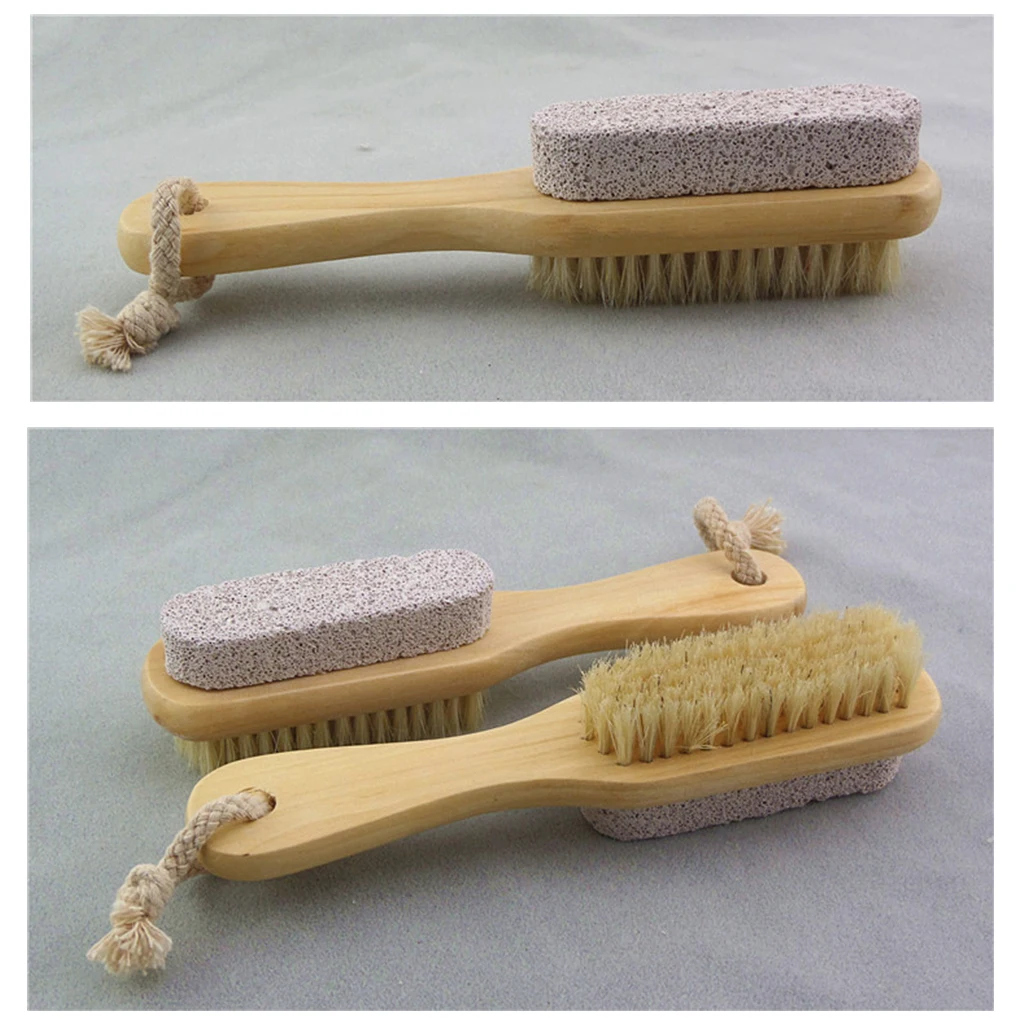 Foot Care Natural Bristle Massage Brush Two-sided Pumice Stone Brush Feet Exfoliating Dead Skin Remover Brush Pedicure Tools