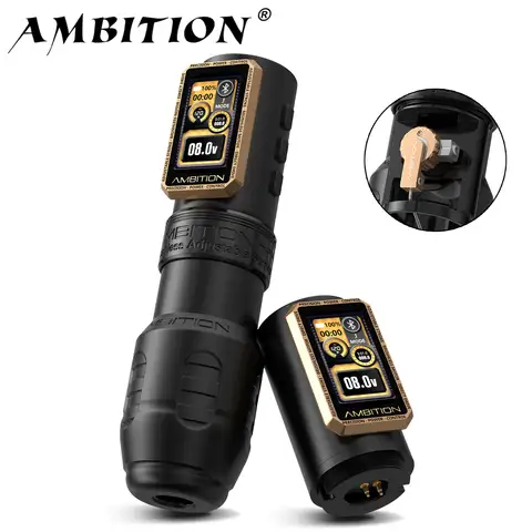 Ambition Epoch Max Wireless Tattoo Machine 1.0-5.0mm Direct Drive Adjustable Stroke Brushless Motor 2400mAh Battery Grip 34+42mm