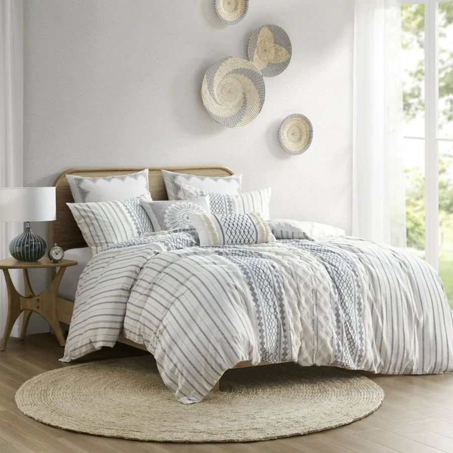 

Cotton Printed Duvet Cover Set with Chenille