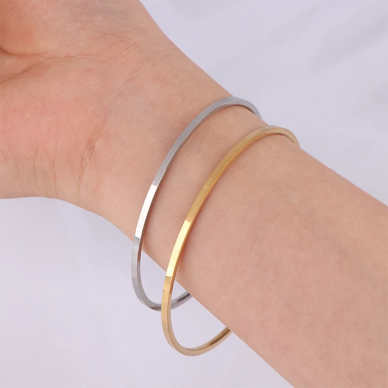 Titanium Steel Simple Plain Circle Thin Bangle For Women Vintage Bracelet Jewelry Pary Gift