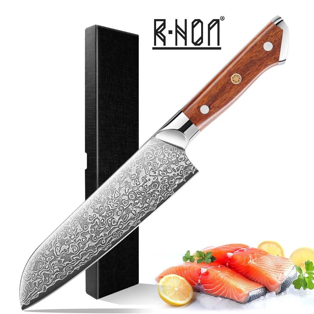 

RHON 7inch VG10 Damascus Steel Santoku Knife with Wooden Handle Japanese Chef's Kitchen Sashimi SushiSlicing Meat Cleaver Knives