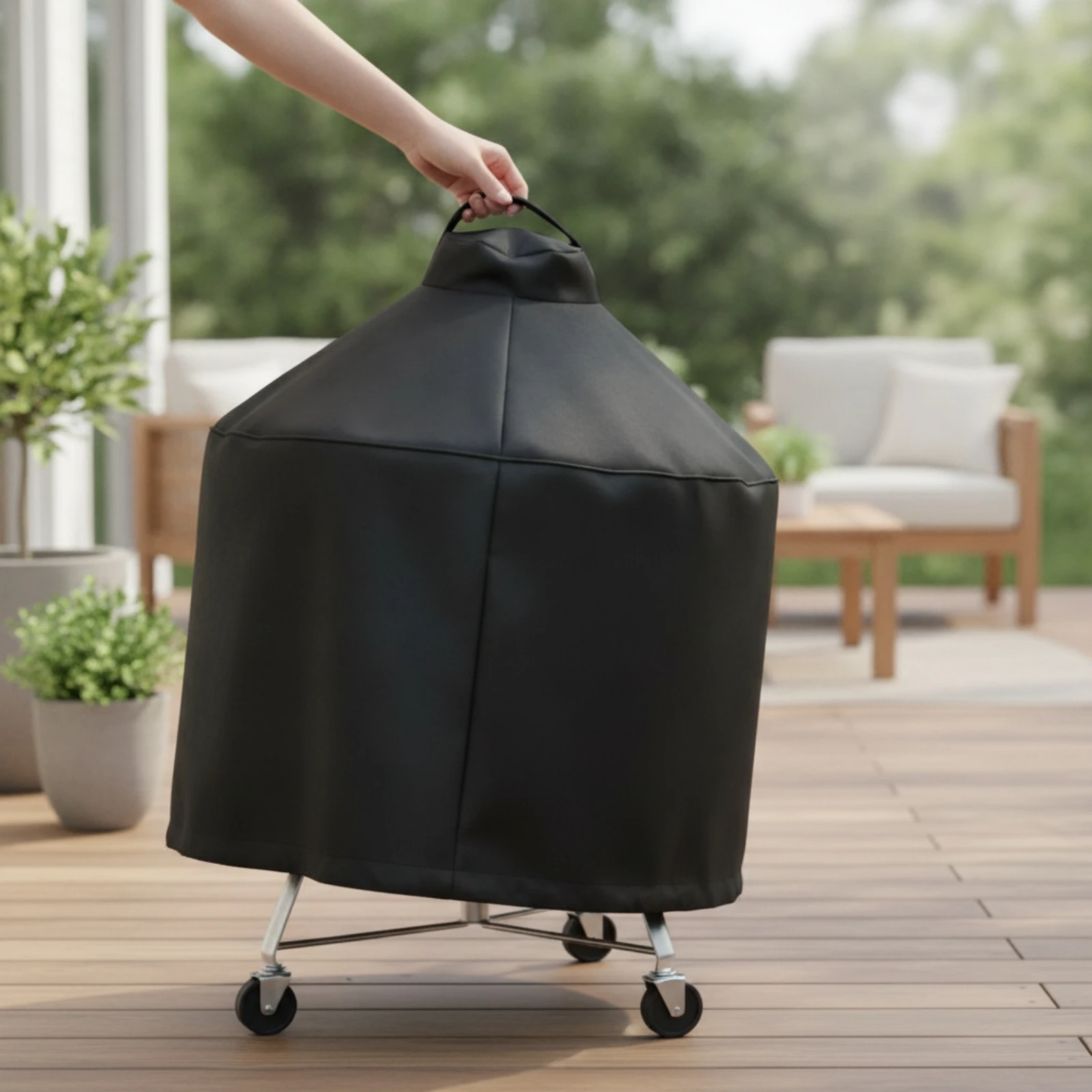 Kamado Grill Cover Waterproof Kamado Cover Shielded Water Repellent for Outdoor, Backyard