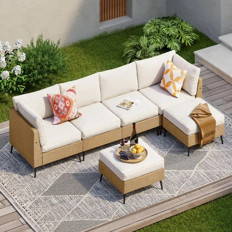 Aluminum Rattan Sofa Outdoor Wicker Garden Sofa Sectional Set Outdoor Patio Furniture With Tea Table And Soft Cushion