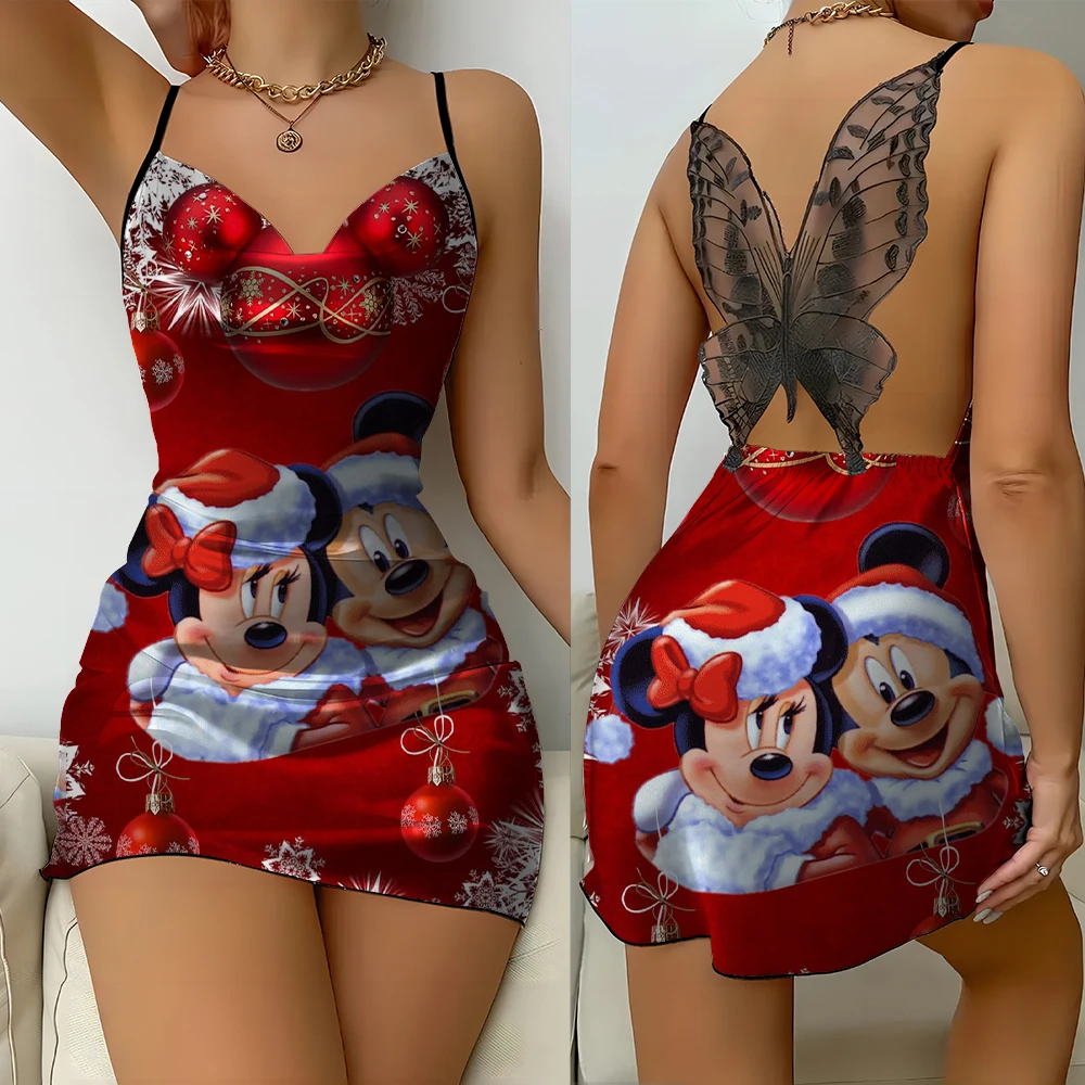 Butterfly sexy backless lace nightdress Christmas Disney Mickey Mouse Minnie nightdress summer satin women comfortable dress