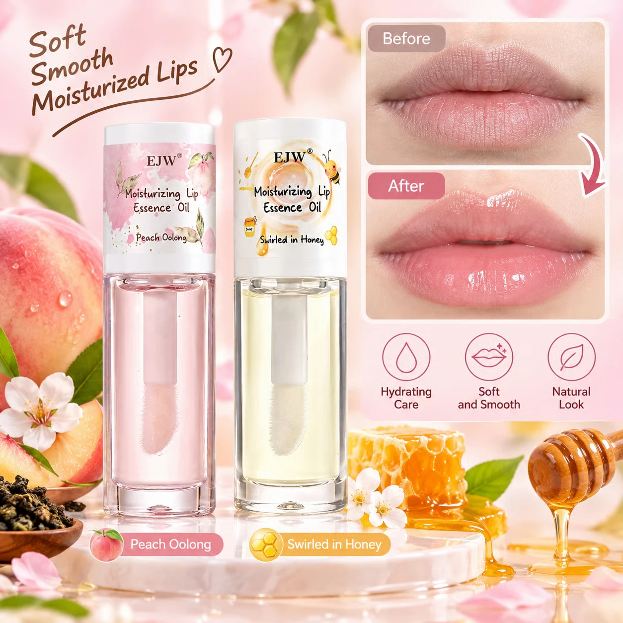 White Peach Honey Lip Oil Moisturizing Soothes Dry Plumping Exfoliating Does Not Fade Big Brush Head Lip Gloss Care Women