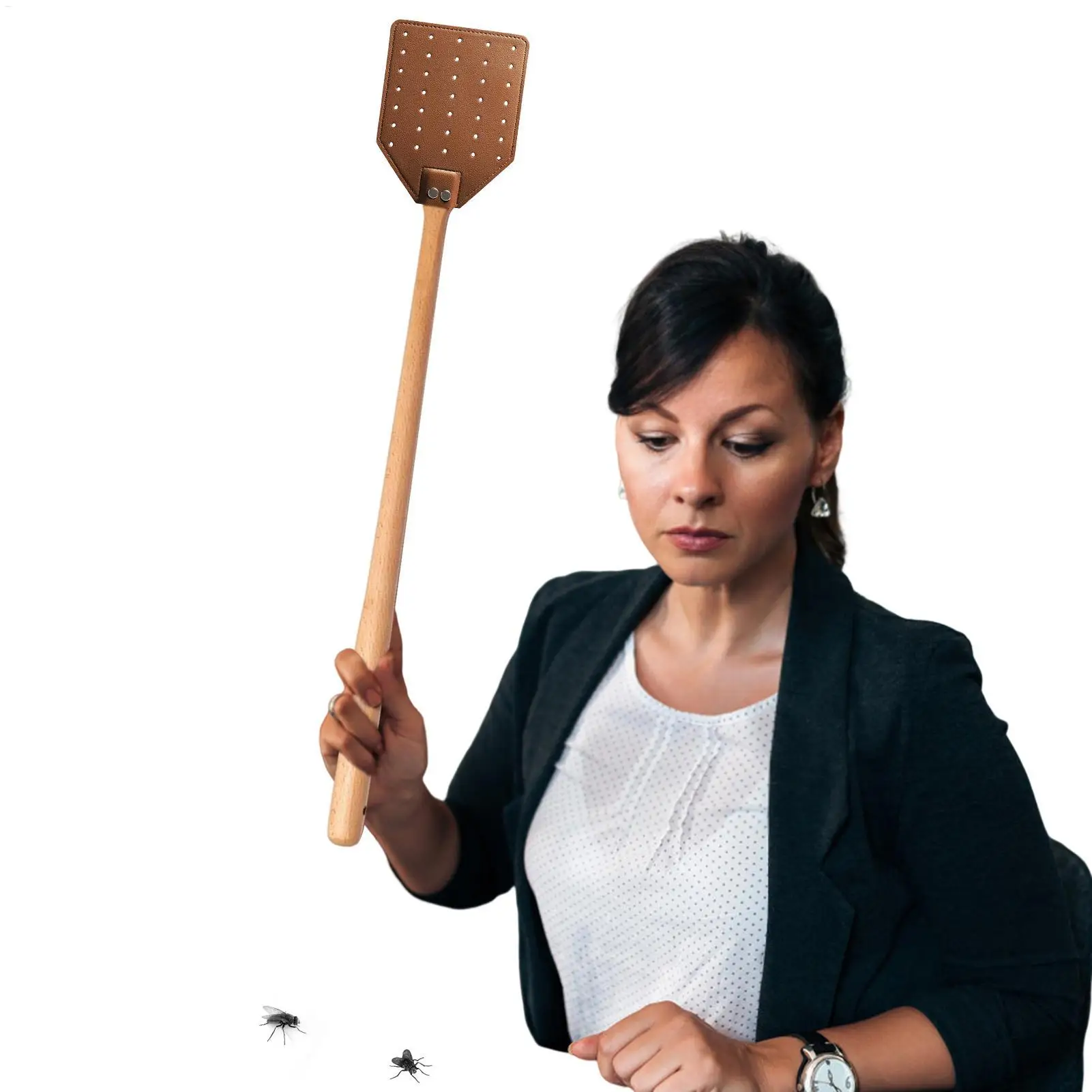 Pu Leather Fly Swatter Mosquito Swatter Durable PU Leather Fly Swatters With Wooden Handle For Home Outdoor Garden use