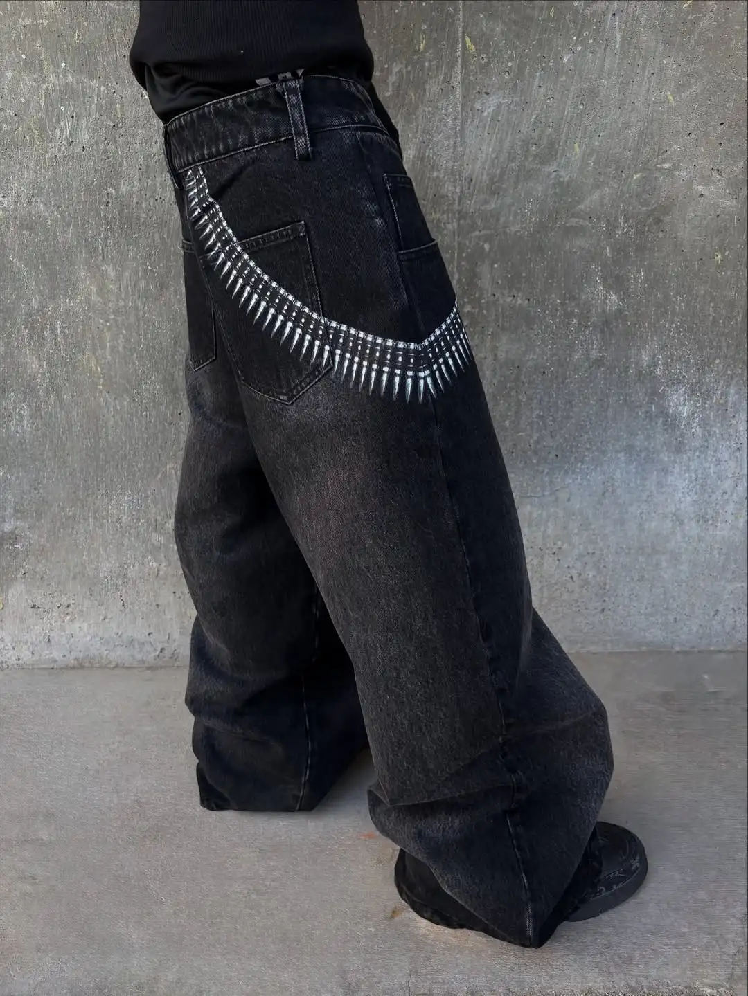 New street hip-hop pattern printed black men jeans y2k goth punk retro wide-leg casual men and women pants