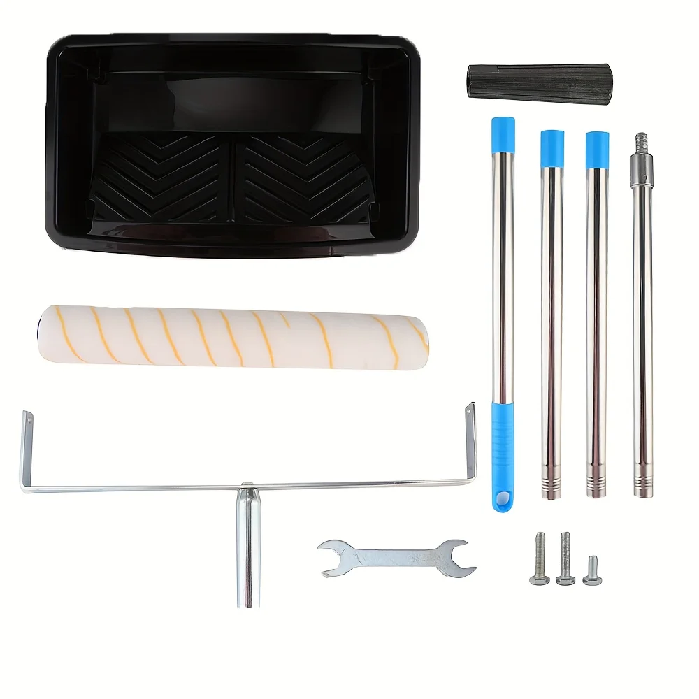Paint Roller Kit, Adjustable Roller Frame Thickened Steel Pole, Large Paint Roller Sleeves with Tray for Painting Wall Ceiling