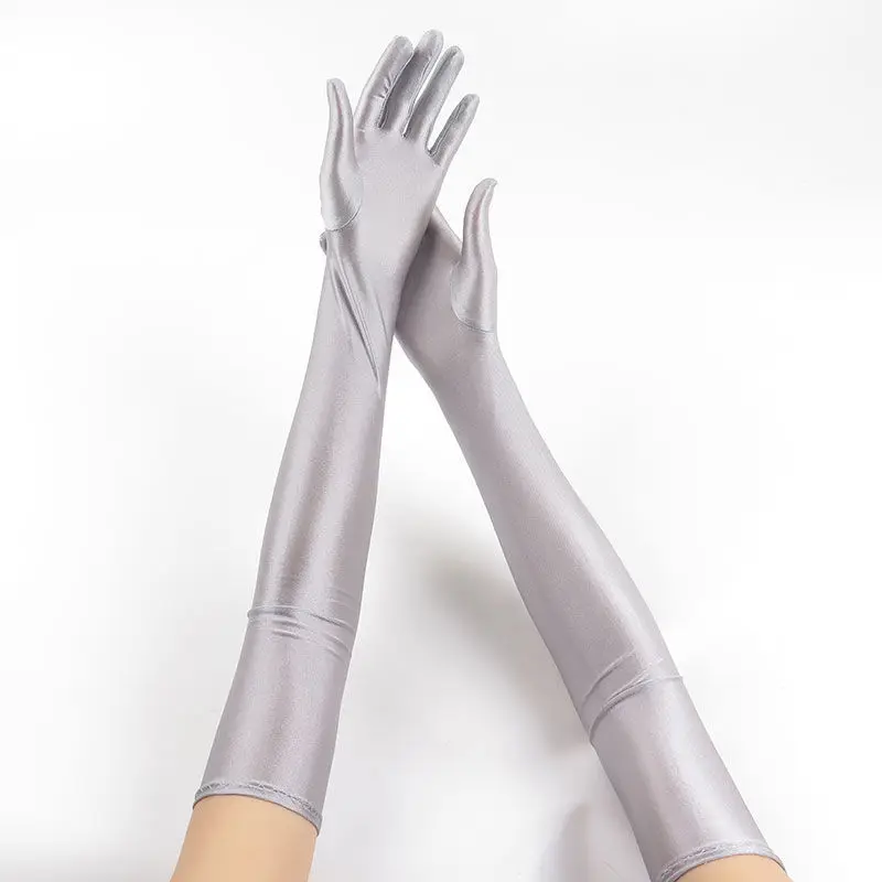 Guantes de protección solar para mujer, manoplas de dedo largo, aptas para boda, ópera, fiesta de noche, disfraz de graduación, color blanco, 1 par