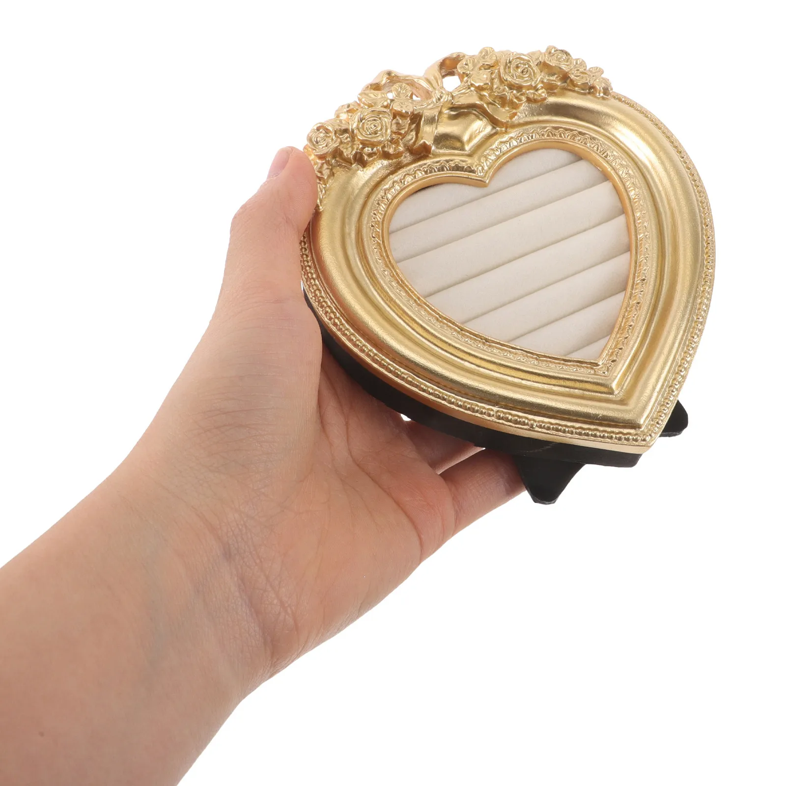 

Vintage Ring Holder Resin Jewelry Display Frame Heart Design 5.5x3.6 Inches Small Jewelry Tray Wedding Anniversary Engagement