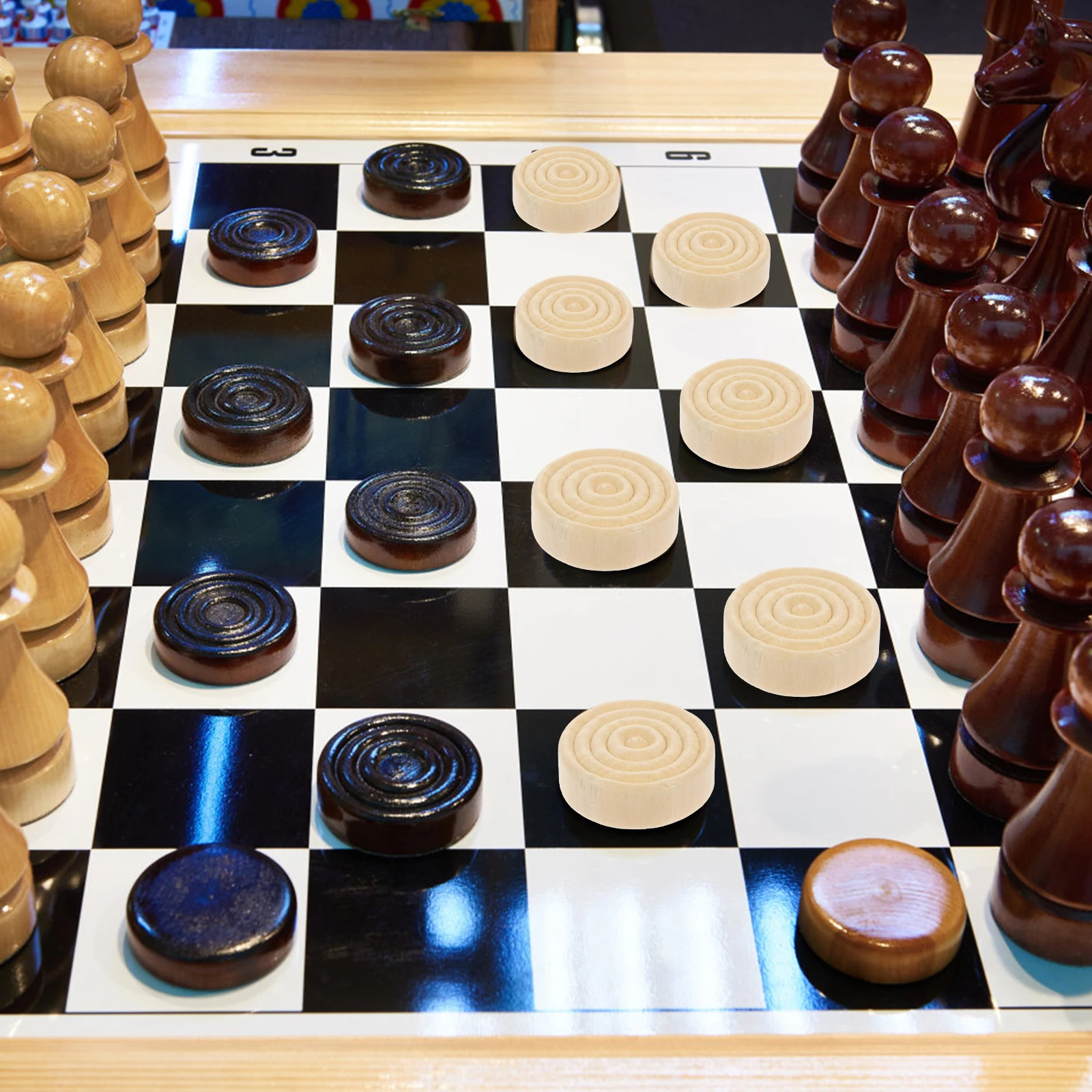 

48 Pcs Checked Checker Accessories Chess Set Checkers Wooden Board Game Chips for Smooth Surface