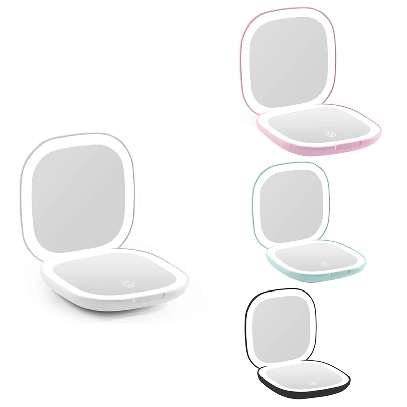 Pocket Magnifying Makeup Mirror With LED Light 3.5 Inches 10X Magnification Double Sided Rechargeable Touch Screen