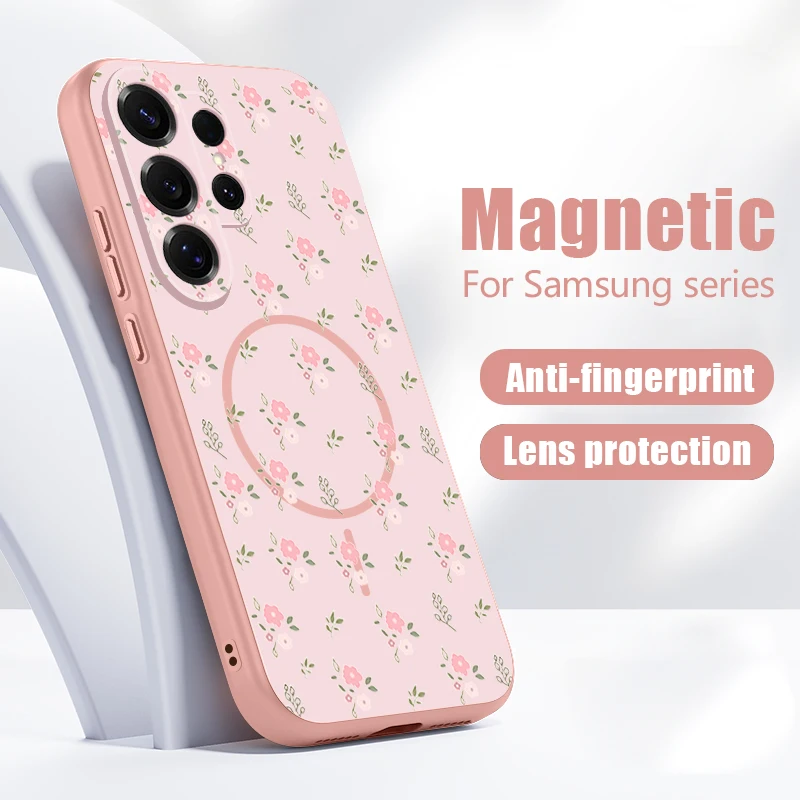 Pink Flowers Pattern Case For Samsung Galaxy S26 Ultra S25 E