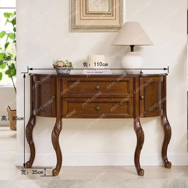 XX Solid Wood Semi-circular Entrance Cabinet Light Luxury Entrance Living Room Corridor Wall Cabinet Simple Retro Multi