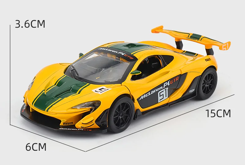 1/32 Die Cast McLaren 600LT P1 GTR Sports Car Model Toy Alloy Sound Light Pull Back Supercar Toys Gifts Vehicle