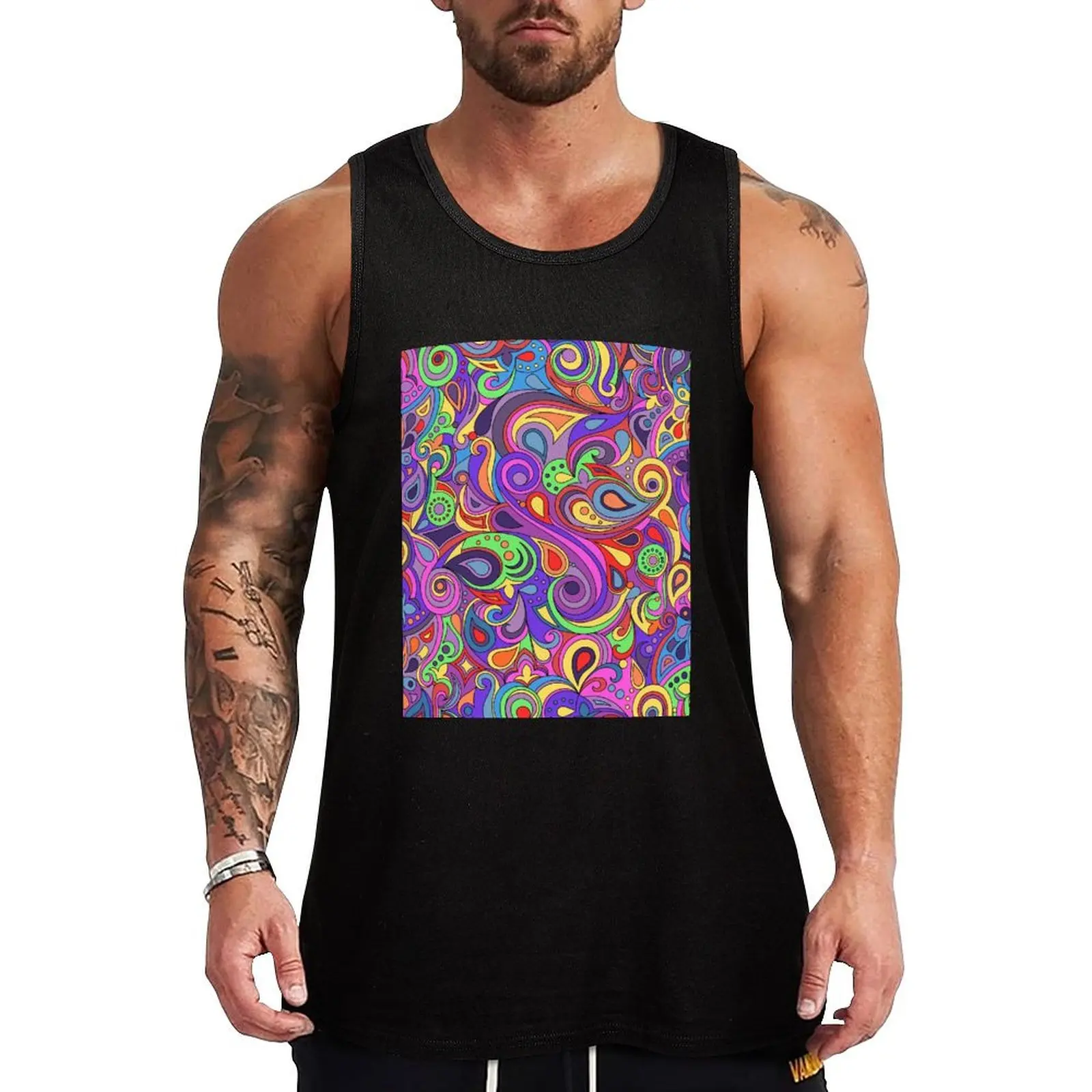 

Groovy Psychedelic Hippy Paisley Pattern Tank Top Classic Basic Tank Top Regular Fit Casual Sleeveless