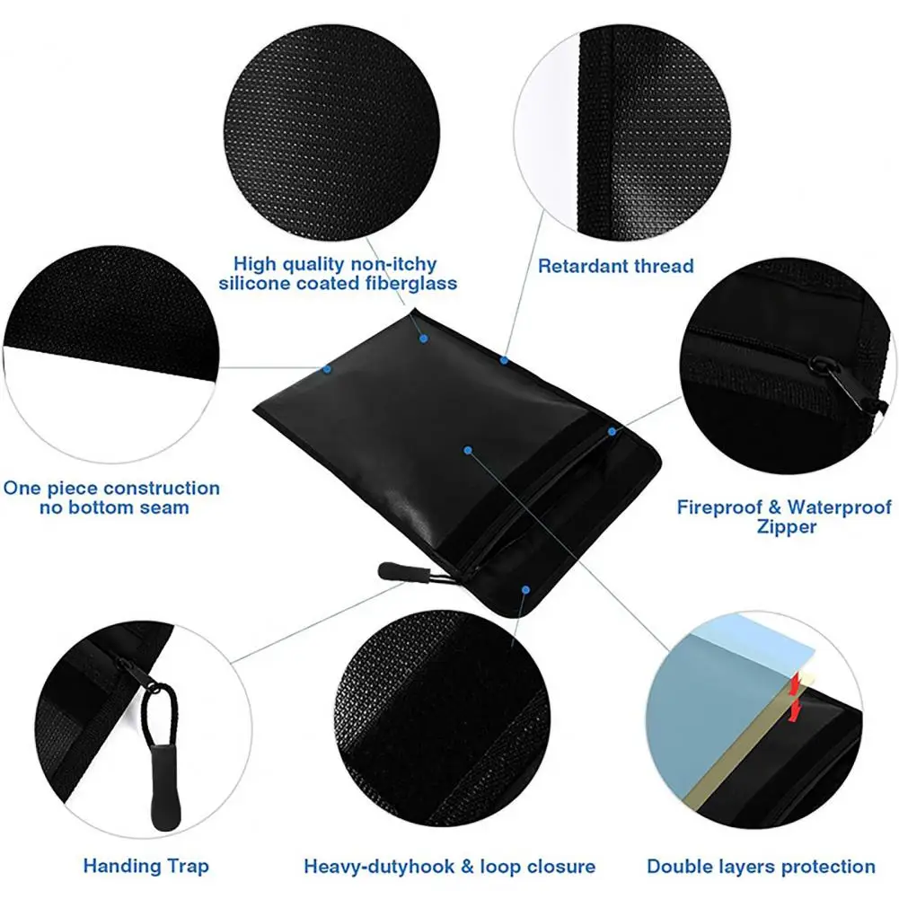 Document Bag with Zipper Lock Fireproof Waterproof Document Bag with Locking Zipper 2000℉ Fireproof for Valuables for Home