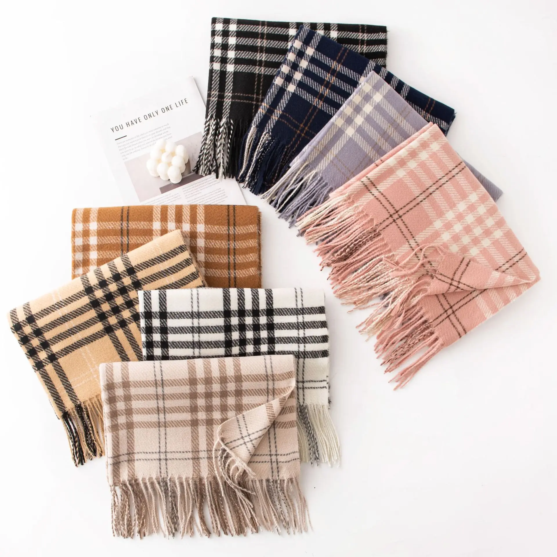 Scarf Shawl Integrated Autumn and Winter Fashion Versatile Plaid Simple High-grade Imitation Cashmere Scarf Warm and Cold Scarf