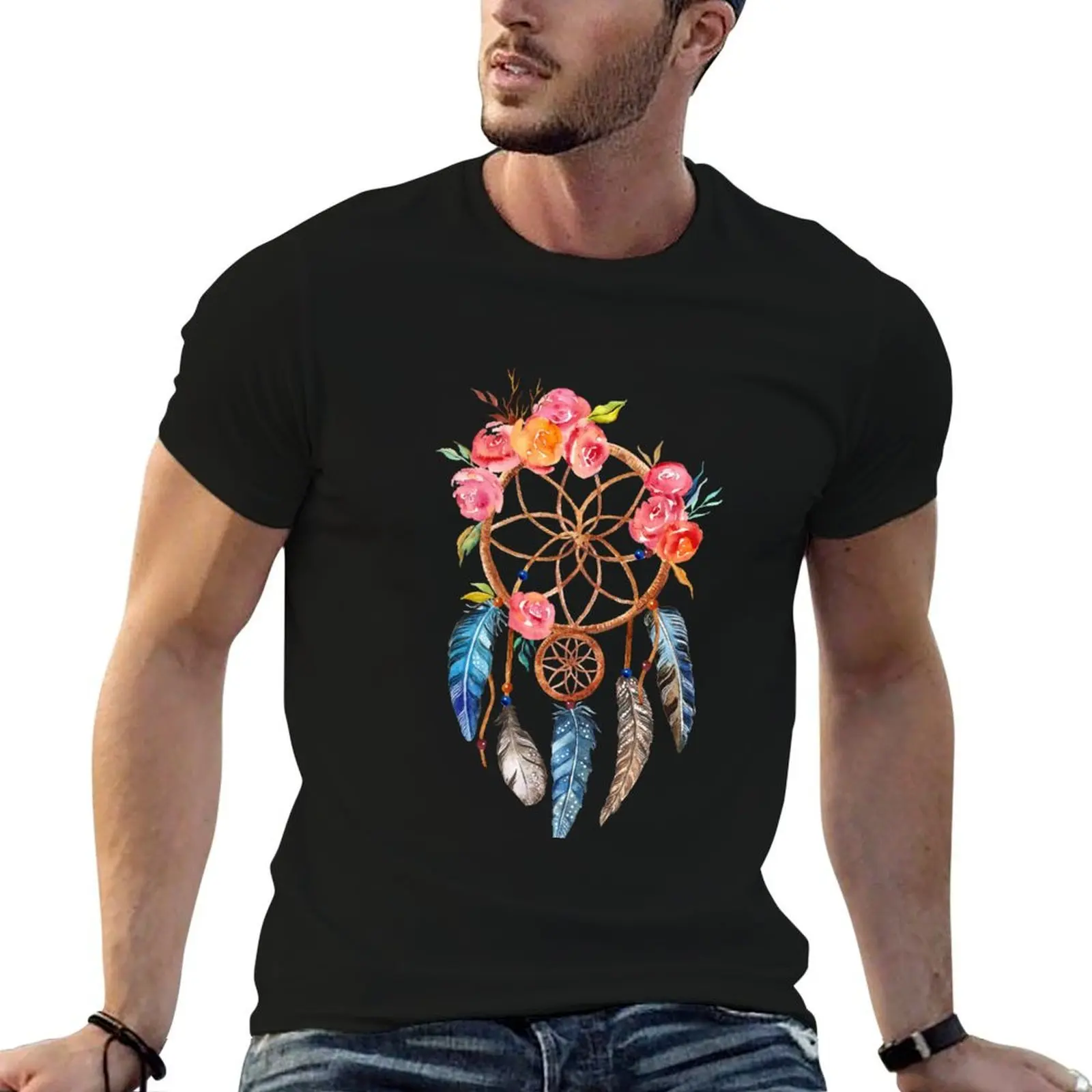 

Image: Watercolor, flowers and feathers dreamcatcher T-Shirt man t shirt heavy cotton T-Shirt