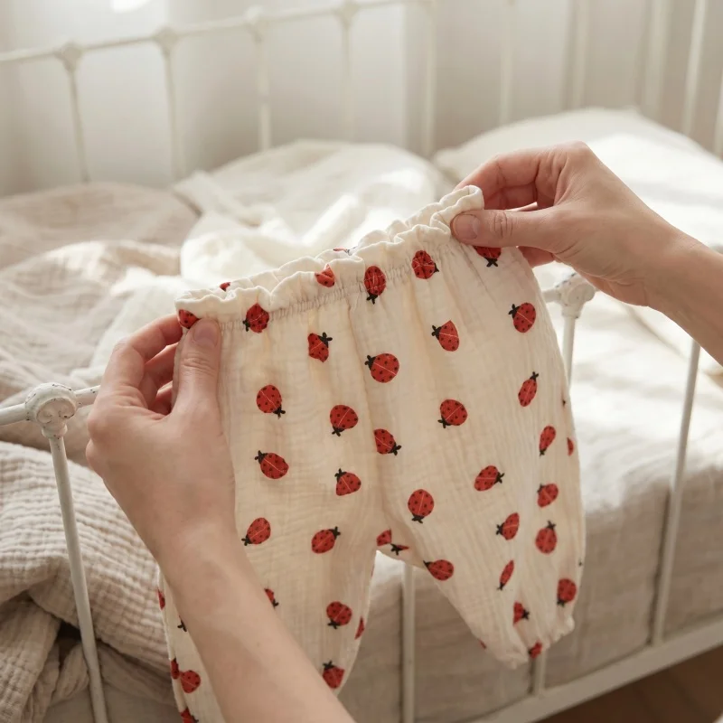 2026 All Season Korean Style 3M-3Y Baby Trousers Thin Love Lantern Toddler Pants Casual Cute Mosquito Infant Clothing