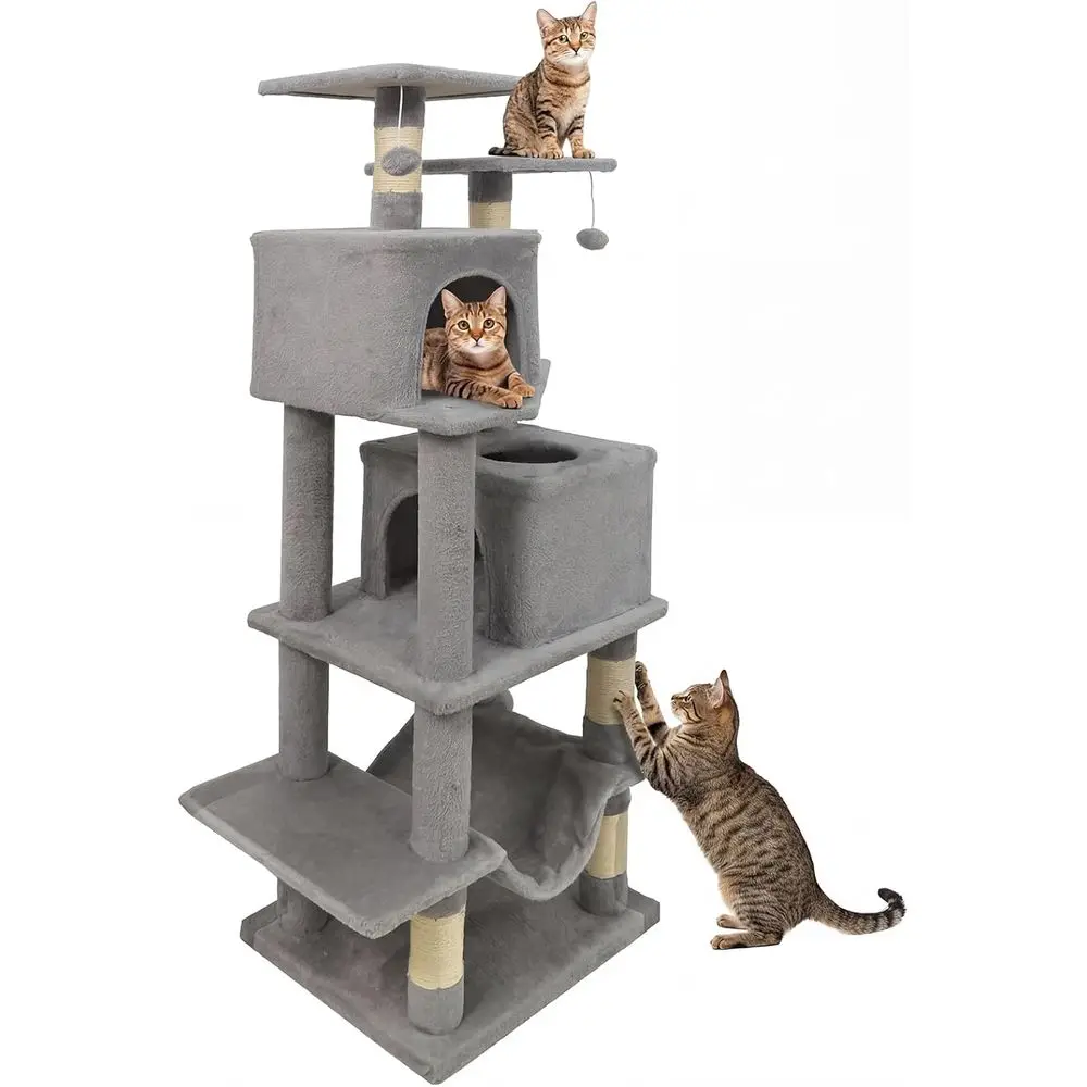 

Большая 57-дюймовая домашняя кошачья лежанка-башня с сизалевой когтеточкой, лежанкой, домиками, гамаком, шариками и платформами