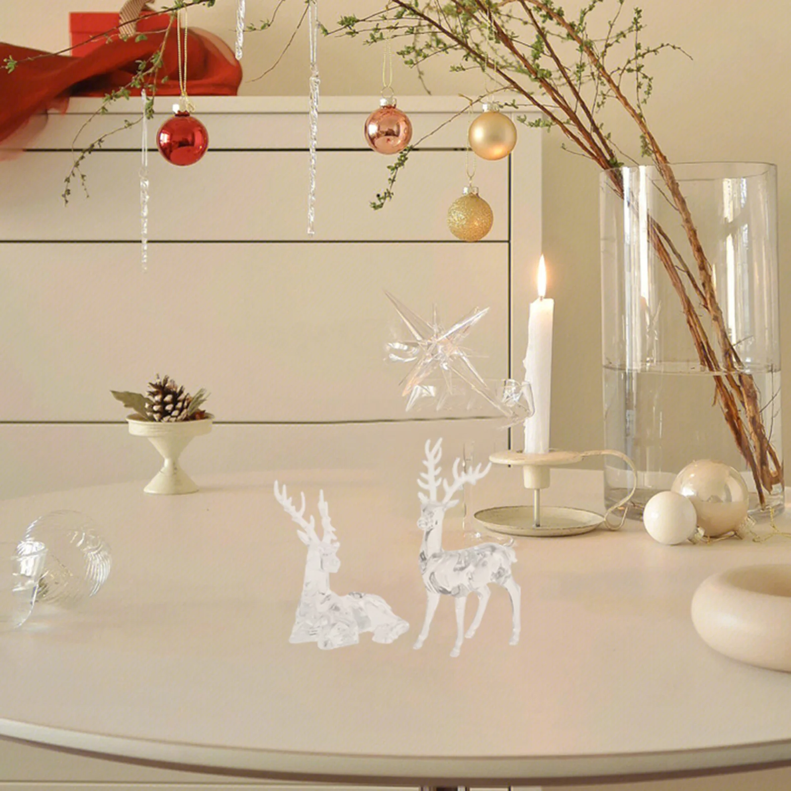

2 Pcs Christmas Decorations Clear Deer Figurines Acrylic Ornaments Transparent Animal