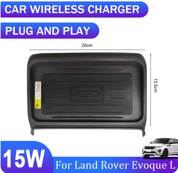 15W Car Wireless Charging Pad for Land Rover Evoque L551 2019~2023 Panel Center Console Phone Fast Charger Plate Tray Accessorie