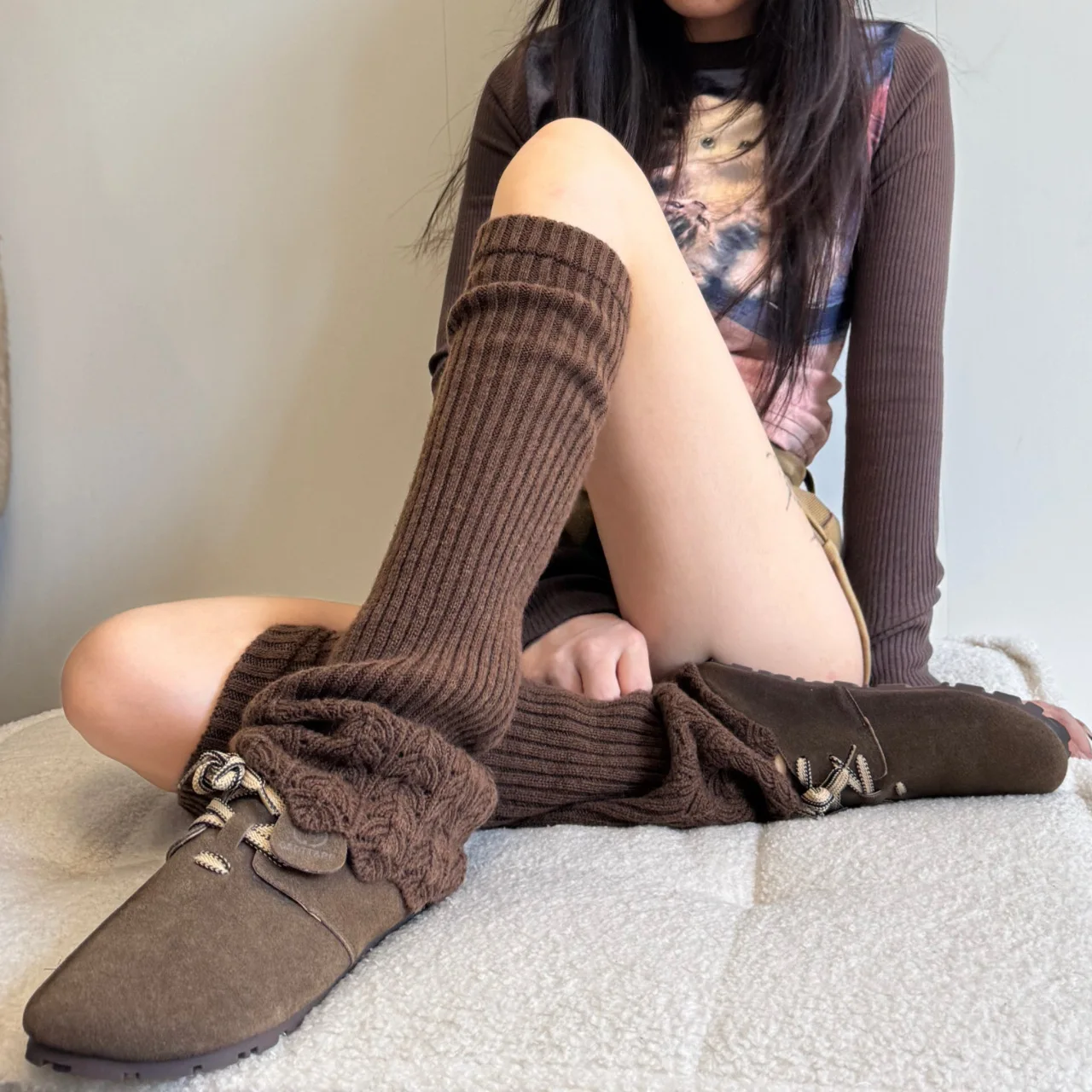 

Winter Japanese Girls Knitted Stacked Leggings Fashionable Solid Colour Versatile Warm Socks Outdoor Jk Skirt Leggings