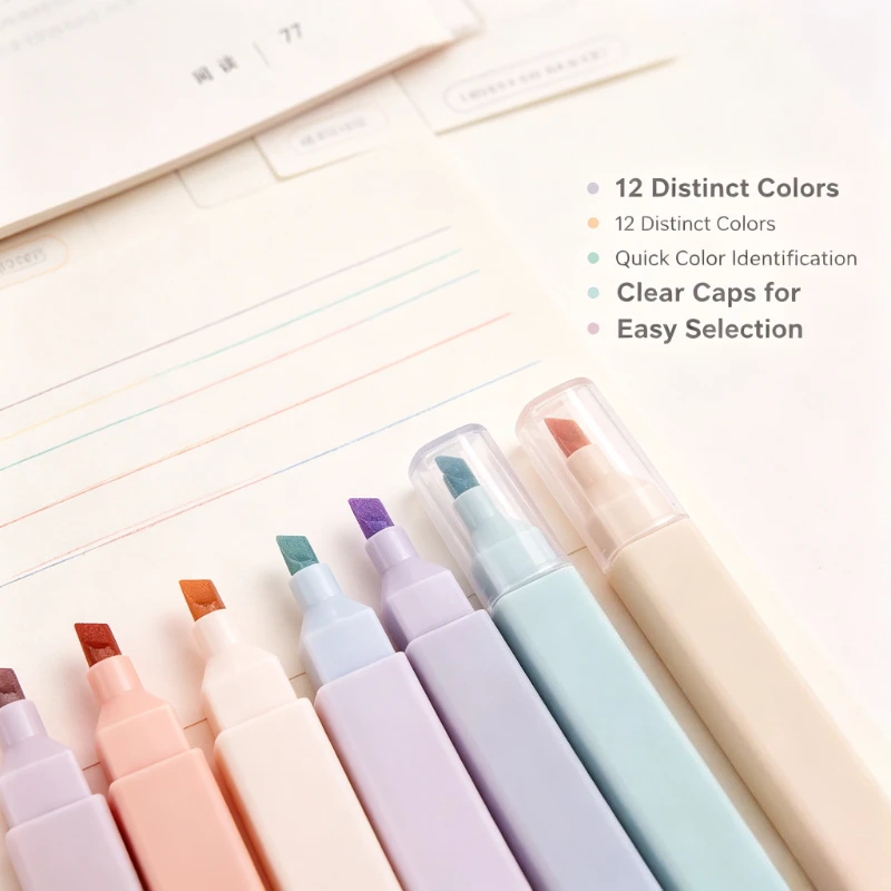 12pcs Square Highlighter Markers Painting Tools for Journaling School Office Supplies for Students Artists and Stationery Lovers