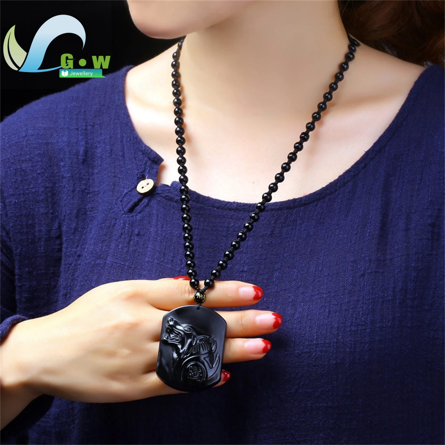 

Ожерелье с резной подвеской в виде головы волка из обсидиана для мужчин, амулет с тотемом волка, черный драгоценный камень, духовное ювелирное изделие, подарок для унисекс