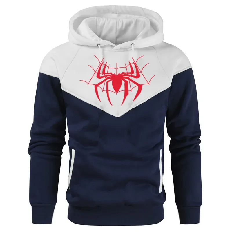 Men's hip-hop hooded sweatshirt, panel printed casual streetwear, Harajuku spider wool sweater, 2024 new model