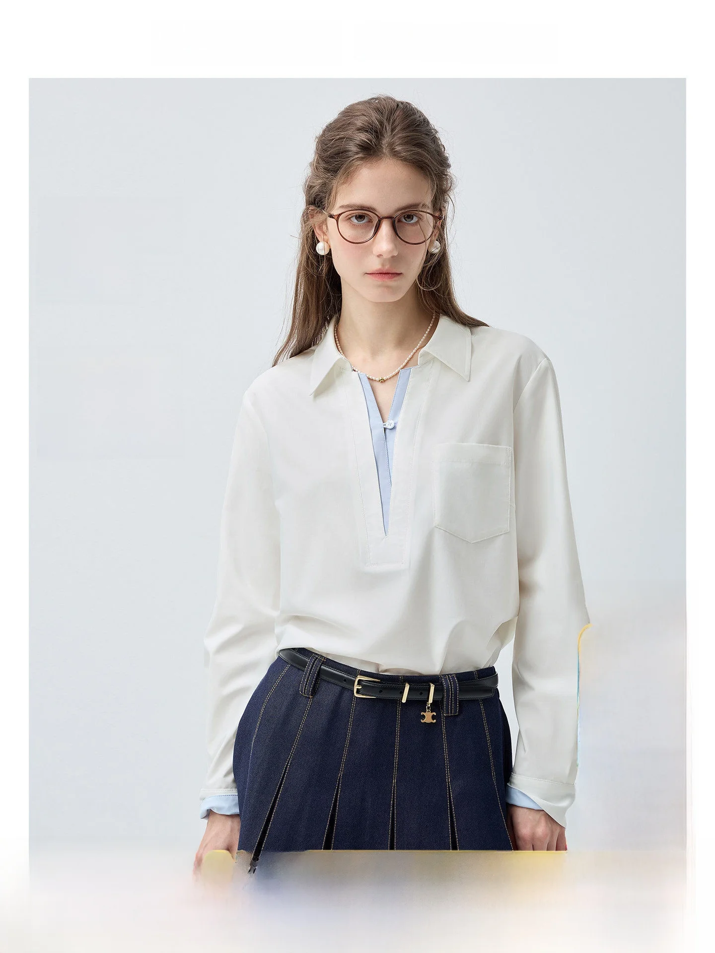 

Bamboo Fiber Casual Long Sleeve Shirt for plus Size Women Spring Season Versatile Top Layered Look Comfortable Breathable