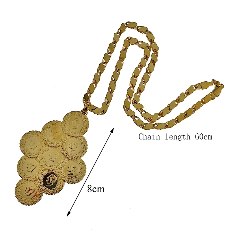 Dicai Turkish Coin Stitching Gold Plated Pendant Luxury Women Necklace Wedding Jewelry Women Gifts Pendants and Necklaces