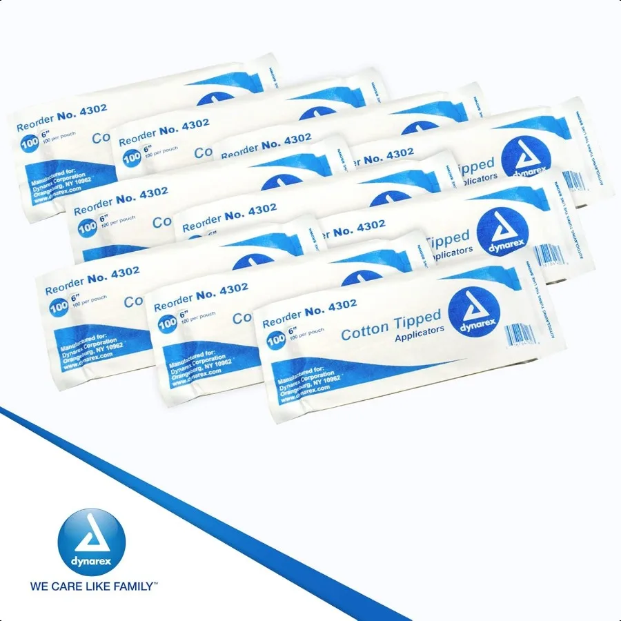 Dynarex 6 pollici applicatori con punta in cotone sterile 1000 conteggi albero in legno altamente assorbente per la cura delle ferite scatola da 1000