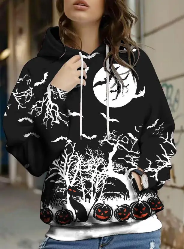 2025 Halloween Vigilia di Natale Spaventoso Felpa con cappuccio con stampa digitale Autunno Inverno Nuovo arrivo Comoda maglietta con cappuccio unisex