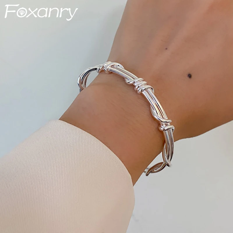 Foxanry INS Fashion Silver Color Bracelet for Women Couples Vintage Creative Irregular Geometric Handmade Birthday Party Jewelry