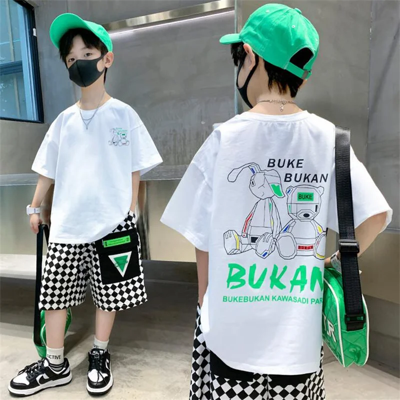 2023 Summer Children\'s Garments Fashion Cartoon Print T Shirts 100%Cotton Tops Tees Boys or Girls Clothes Short Sleeve Tees Kids