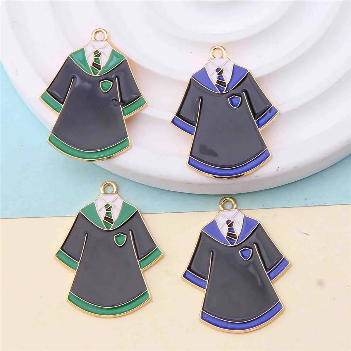

6pcs enamel graduation ceremony dress pendant necklace earring keychain DIY jewelry making accessories