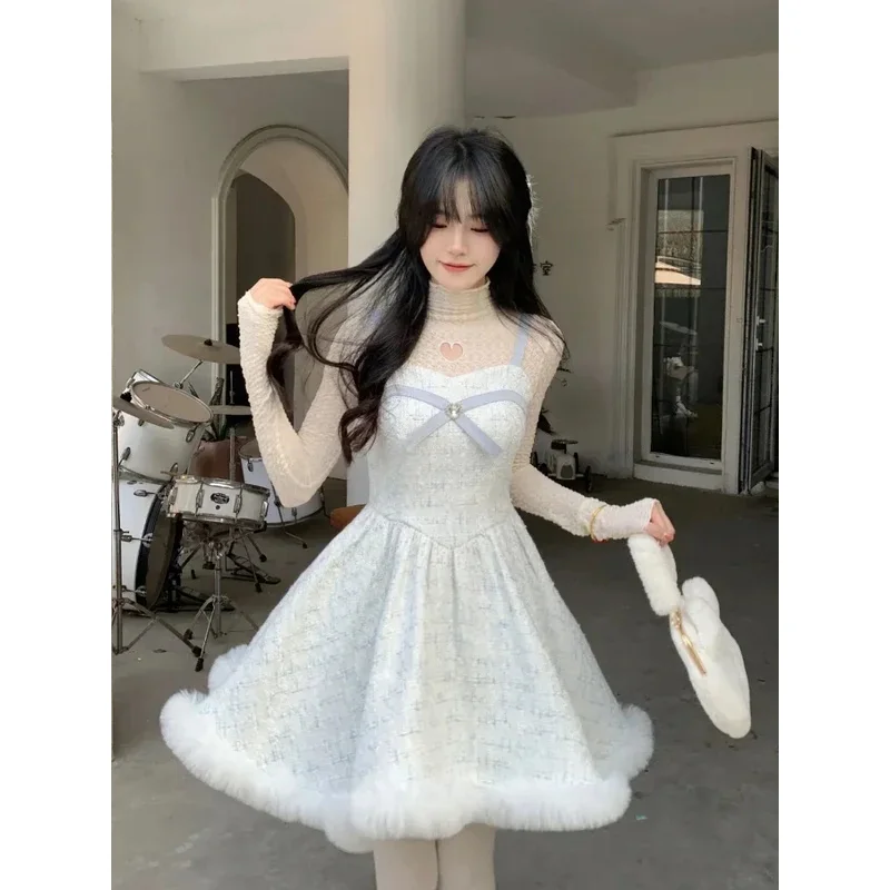 

2024 Spring 2 Piece Sets Women Casual Elegant Hooded Coats + Sweet French Short Party Dress Female Japanese Lolita Suits ty'4