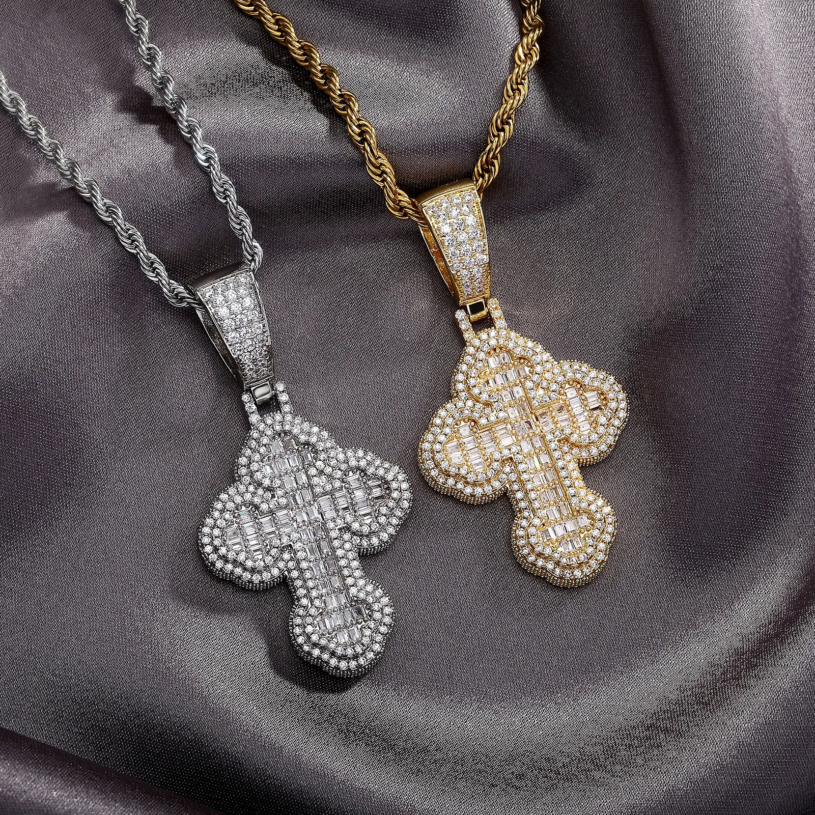 TOPGRILLZ Iced Out Full Square Cubic Zircon Cross Pendant Trend Designer Cloud Cross Pendant Hiphop Necklace For Rapper Jewelry