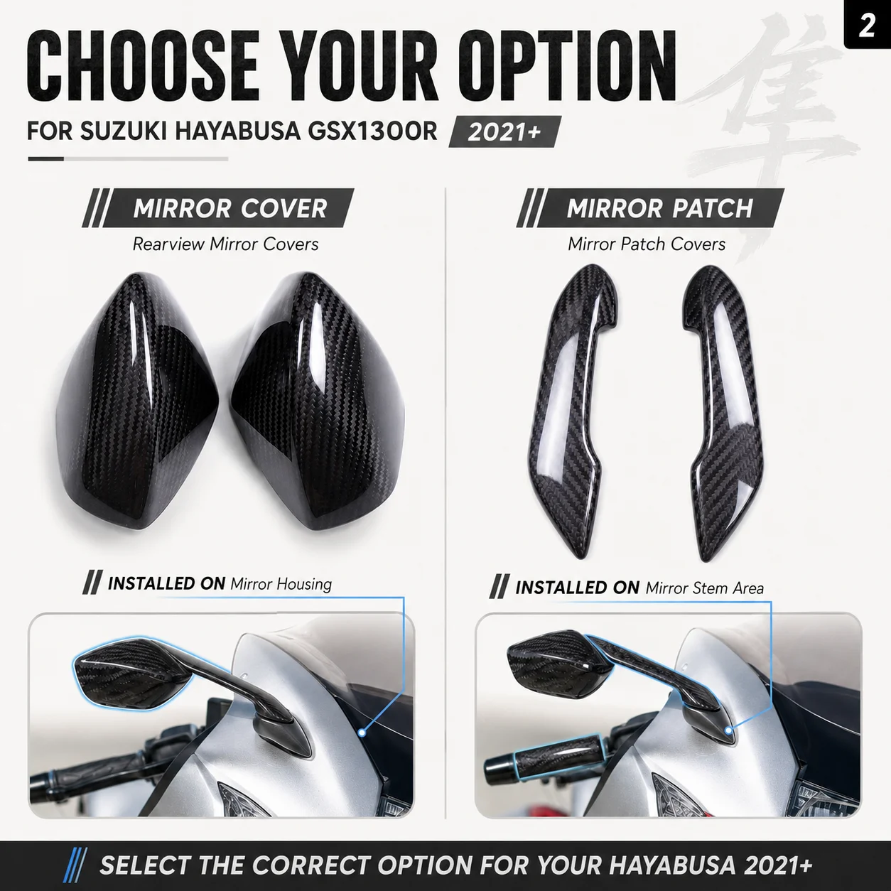 Rearview Mirror Covers Mirror Patch Carbon Fiber Front Mirror Area for Suzuki Hayabusa GSX1300R 2021+ Moto Parts