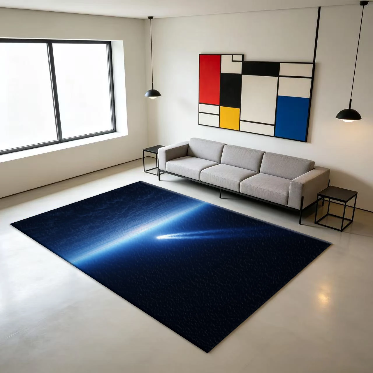 Stunning Space Comet Flying over Earth's Atmosphere Carpet, Deep Blue Outer Space Carpet, Suitable for Home Room Decoration
