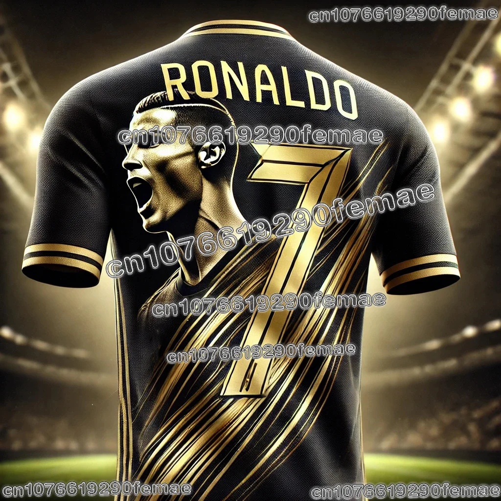 Best-Selling Ronaldo Black Gold Premium Commemorative Sports Jersey, Breathable Quick-Dry Kids T-Shirt for Daily Outdoor Sports