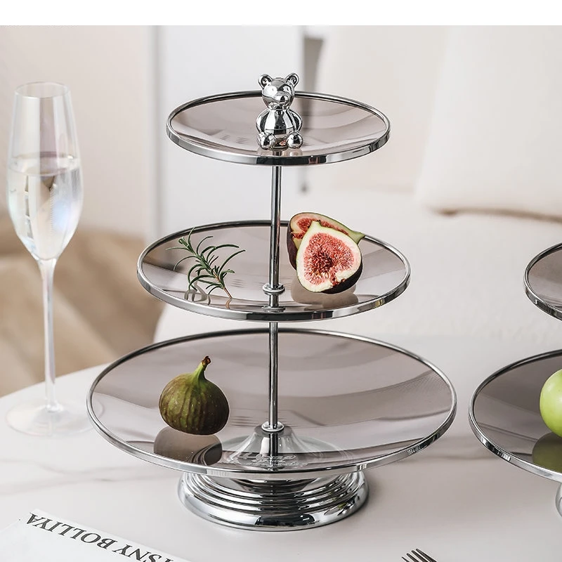 

Минималистичная стеклянная тарелка с фруктами, аксессуары для украшения стола для гостиной, многослойная круглая тарелка для хранения десертов, конфет, закусок