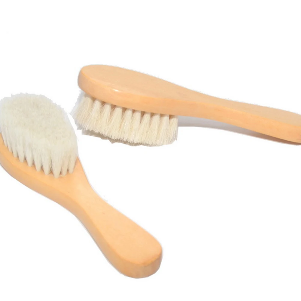

2Pcs Baby Hair Brush Set Soft Wool Brush Wooden Handle Infant Bath Cleaning Tool Baby Shower Hair Wash Scalp Massage