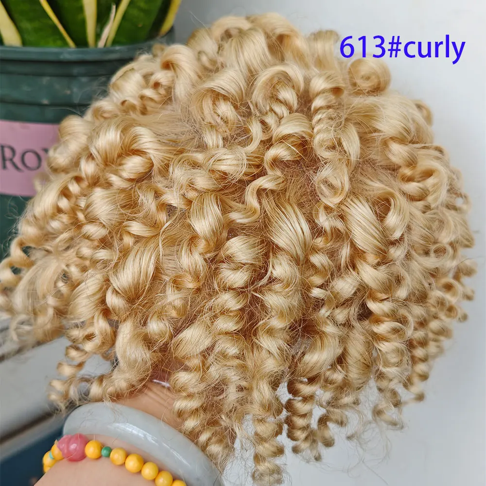Kinky Curly Blond 613 Short Curly Hair Toupee for Men Swiss Full Lace Base Human Hair Wigs 8x10 Inch Small Curly Hair System