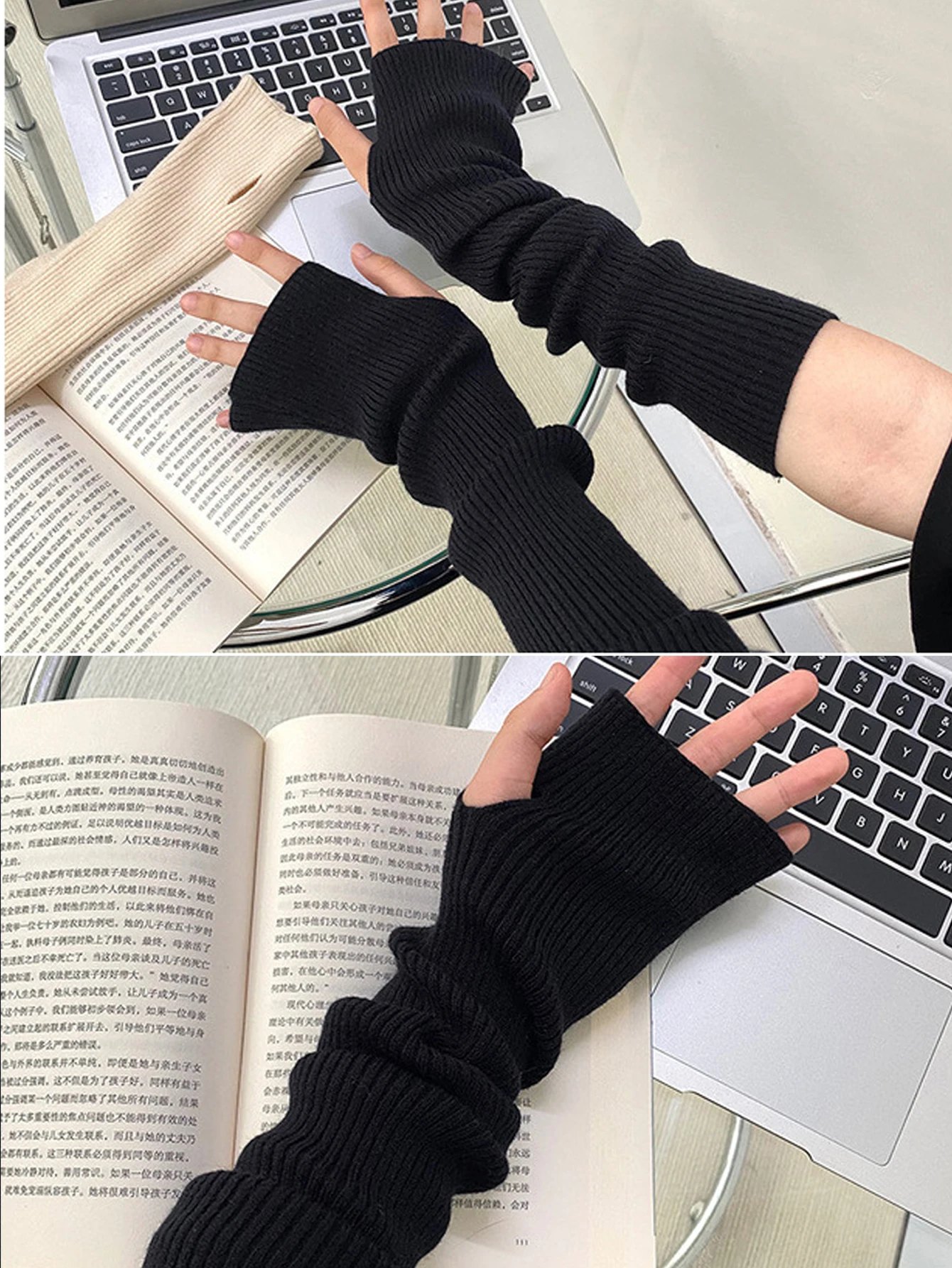 Guantes sin dedos para mujer, calentadores de brazo de manga larga tejidos para invierno, cálidos, Color sólido, moda extendida, accesorios para brazos